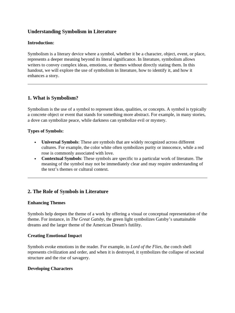 Example Of A Symbolism In Literature