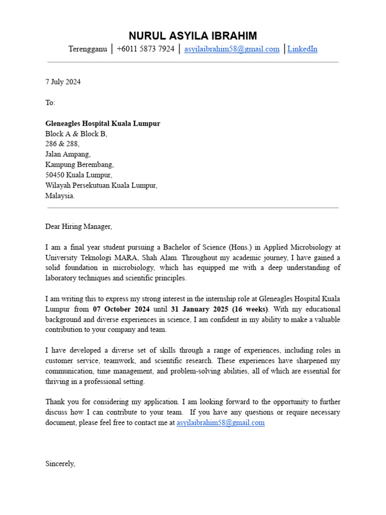 Example Of A Cover Letter