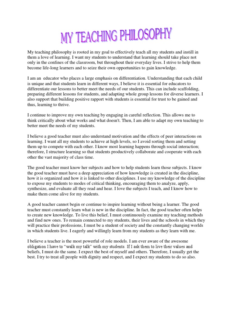 Example Of A Philosophy Of Teaching