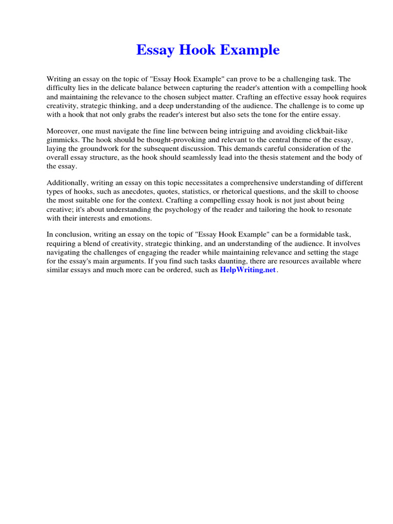 Example Of A Hook In An Essay