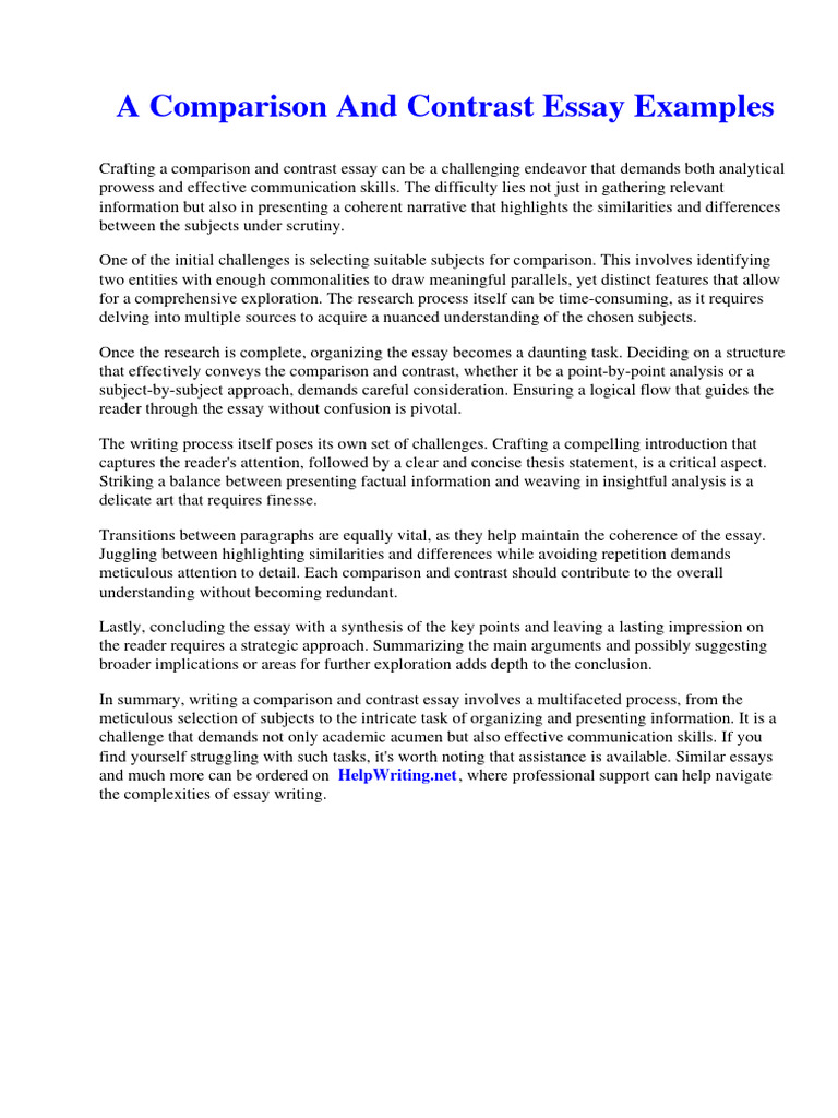 Example Of Compare And Contrast Essay