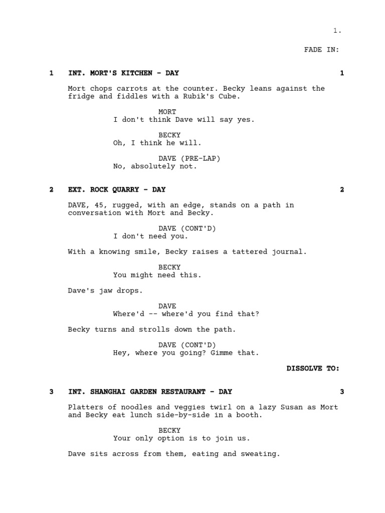 Example Of A Screenplay Format