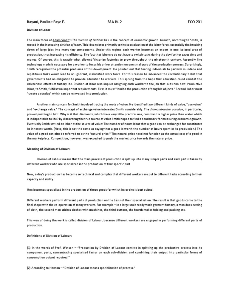 Define And Give An Example Of Division Of Labor