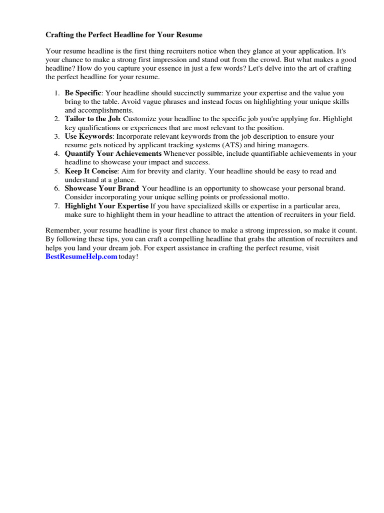 Example Of Headline On Resume