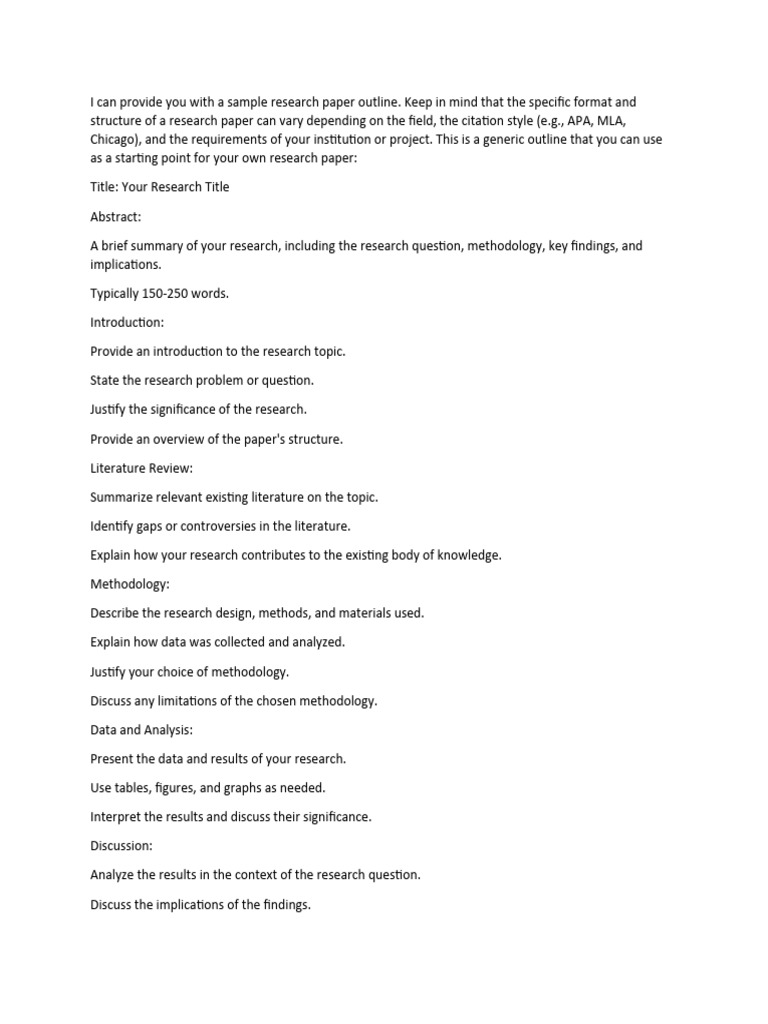 Example Of Research Paper Outlines