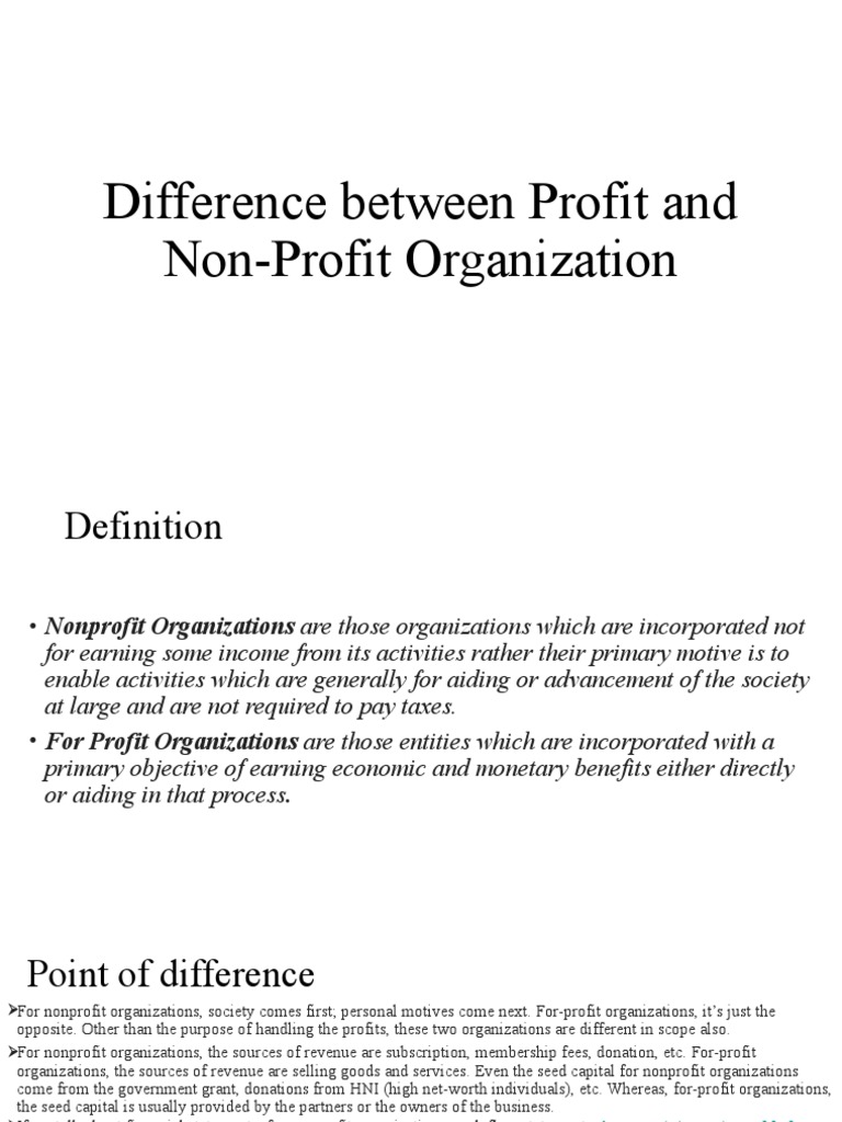 Example Of Profit And Non Profit Organization