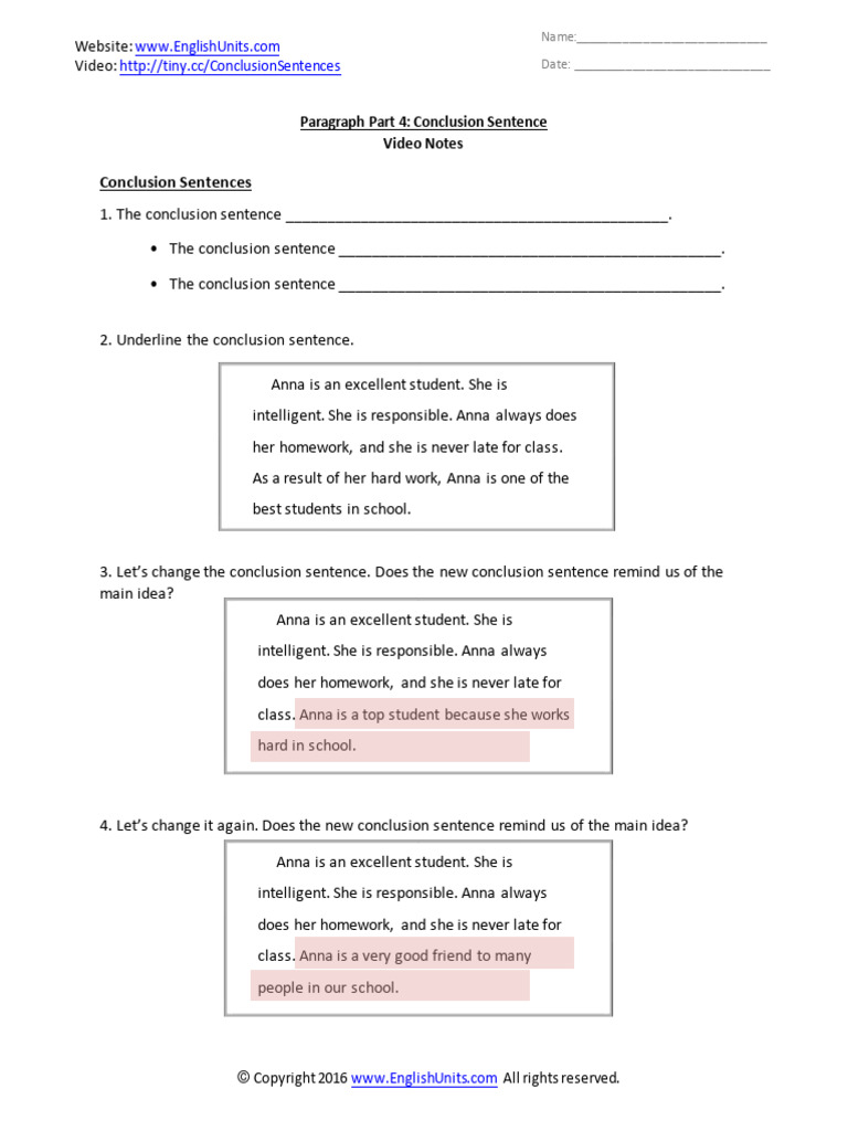 Example Of A Conclusion Sentence