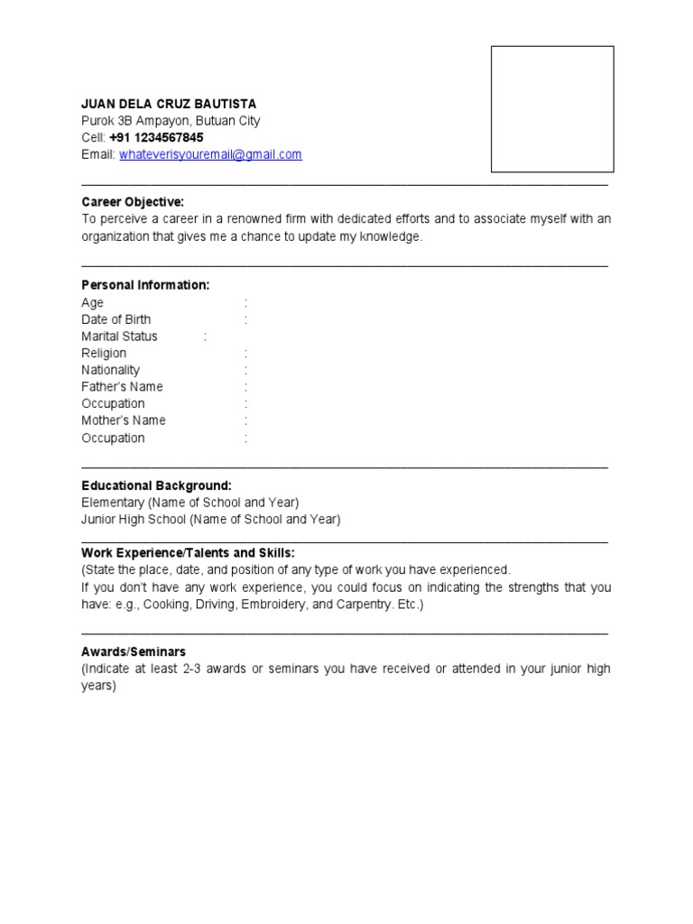 Example Of A Job Resume