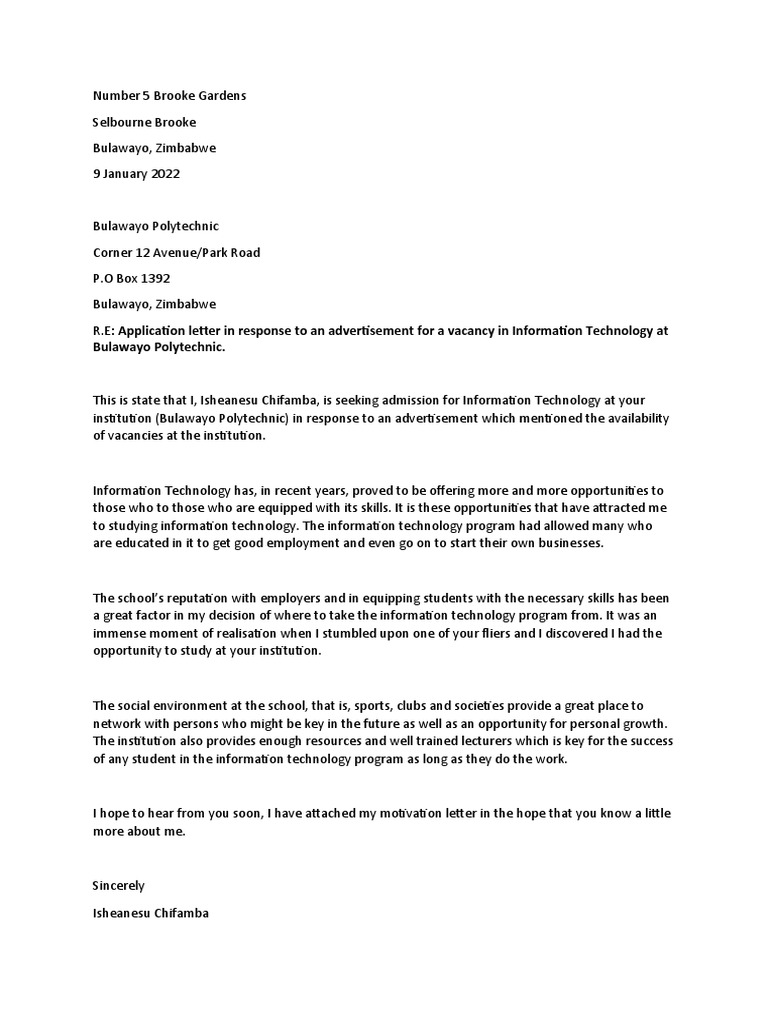 Example Of A Good Application Letter