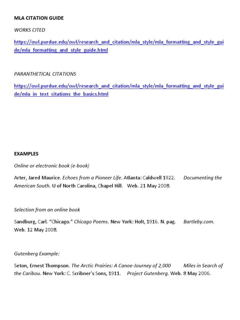 Example Of Mla Citation Page