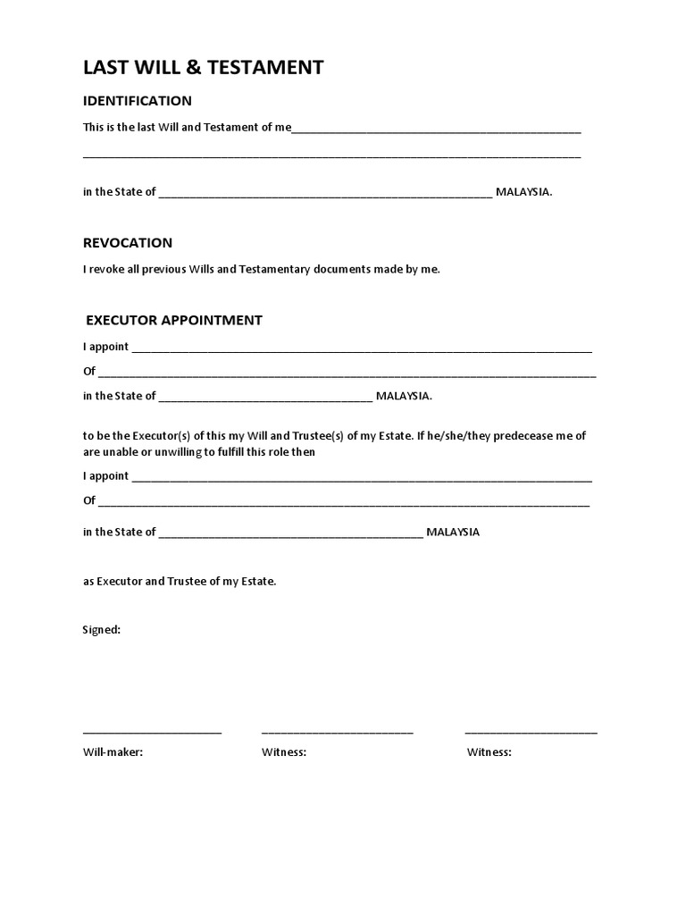 Example Of A Last Will