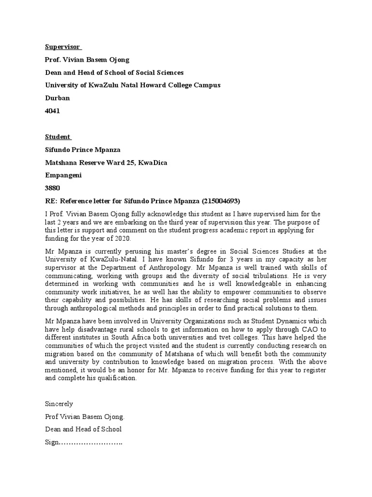 Example Of A Reference Letter