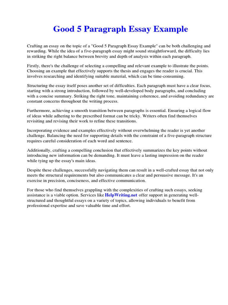 Example Of Essay 5 Paragraph