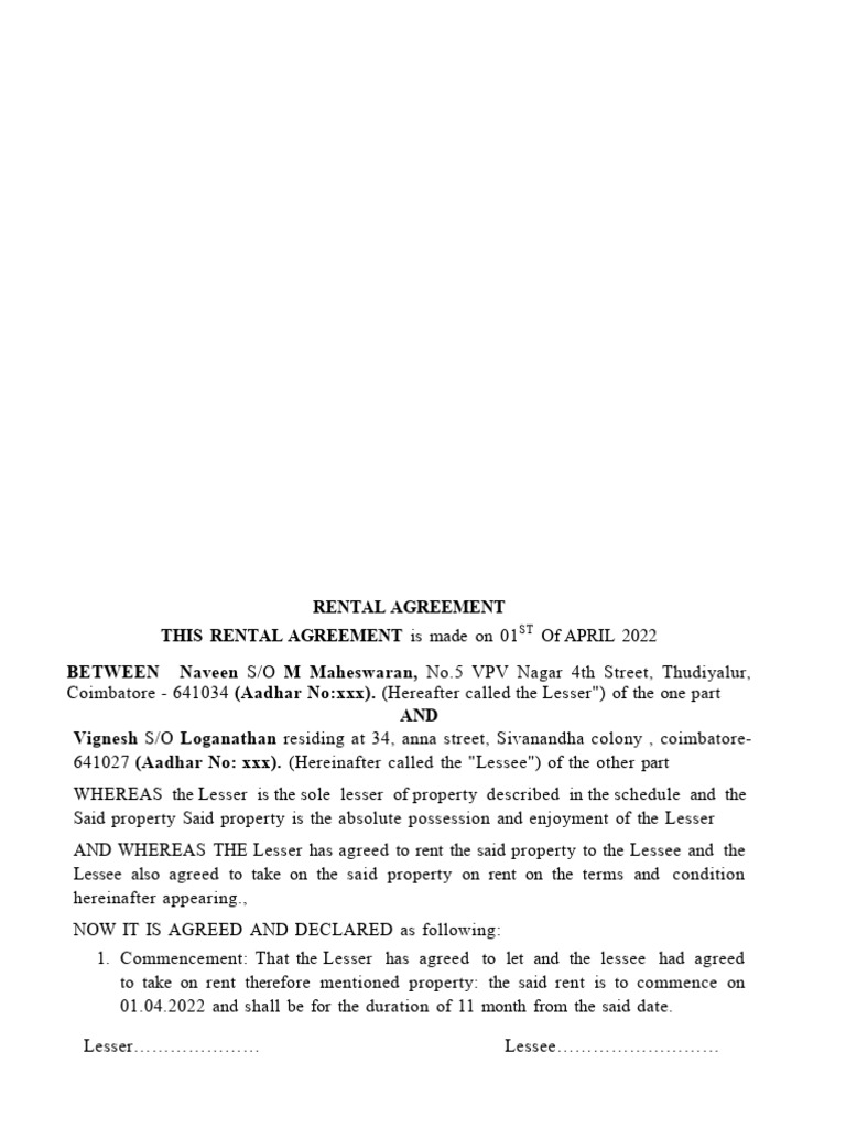 Example Of A Rental Agreement