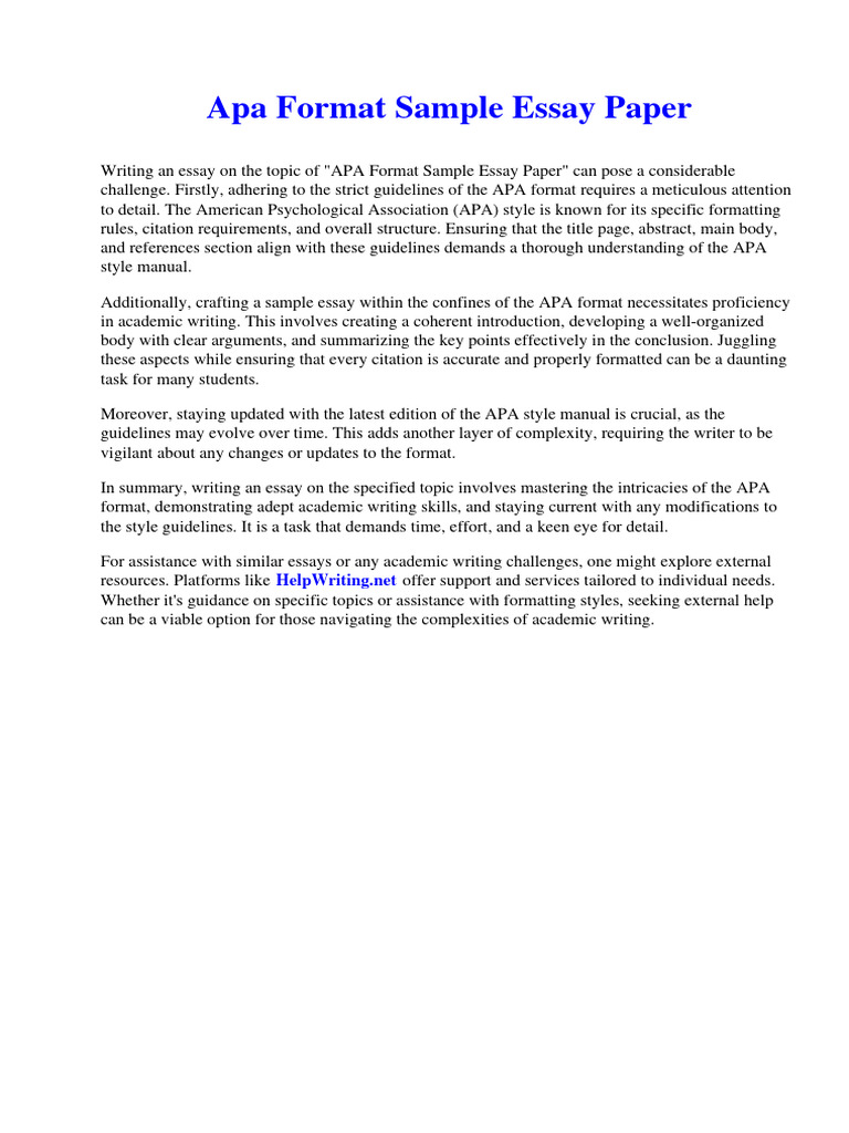 Example Of Apa Format Paper