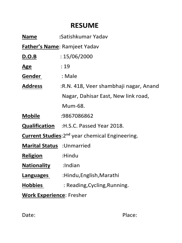 Example Of Resume Pdf File