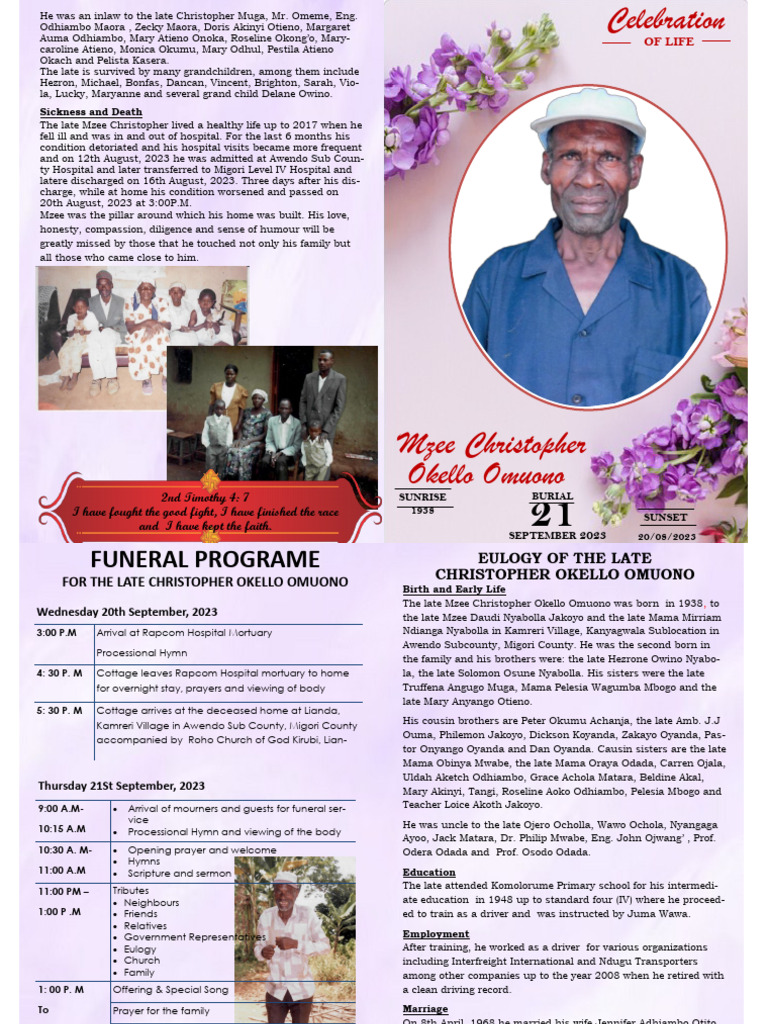 Example Of A Funeral Programme