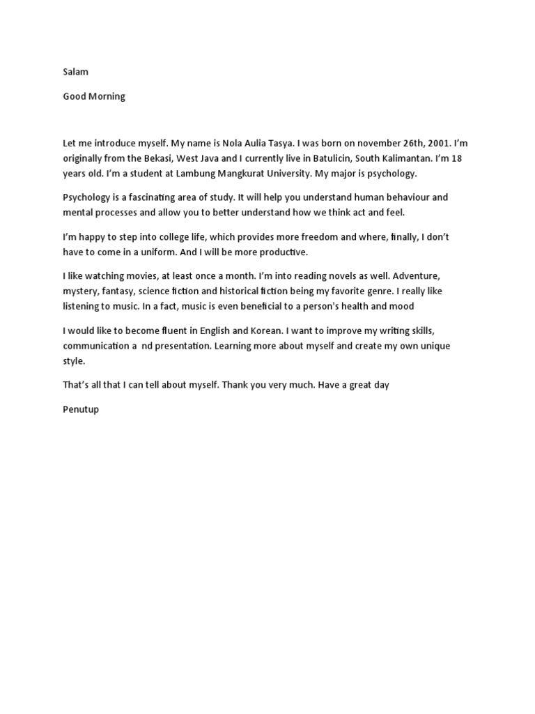 Example Of Introduction Of Myself