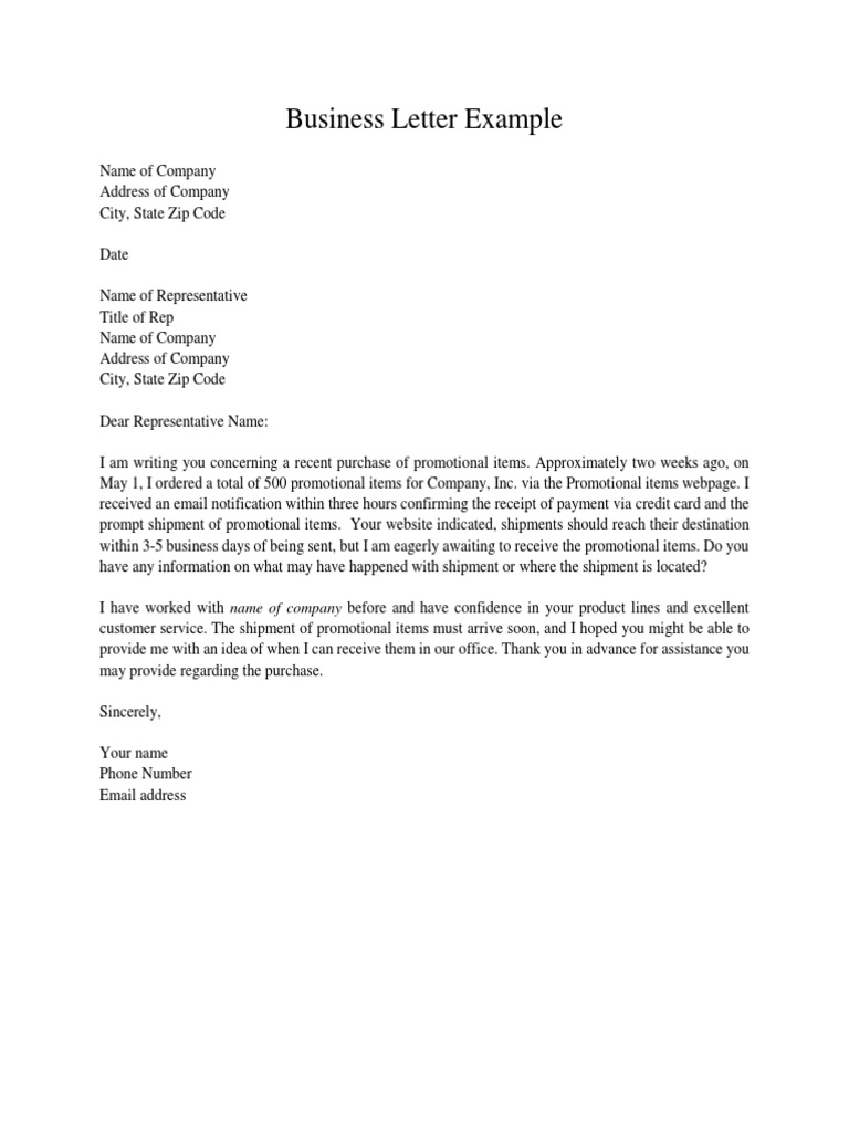 Example Of A Business Letter