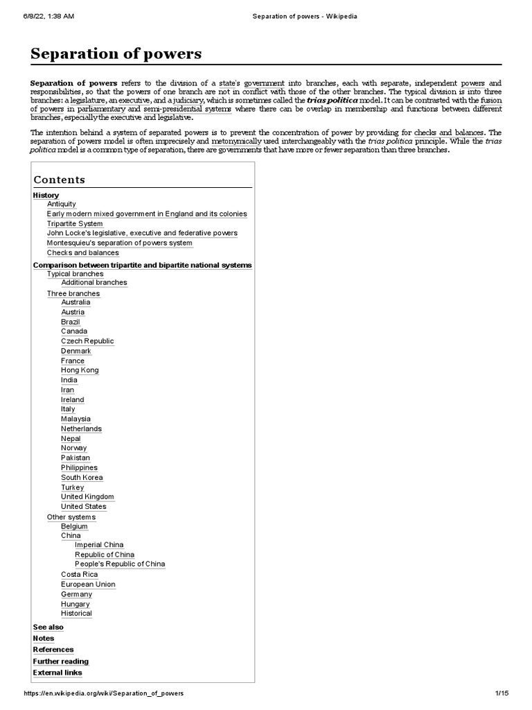 Example Of Separation Of Powers