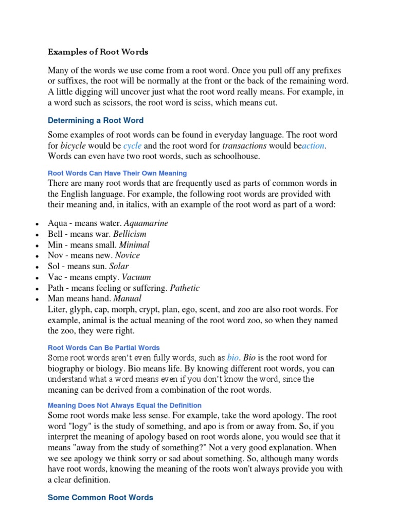 Example Of A Word Root