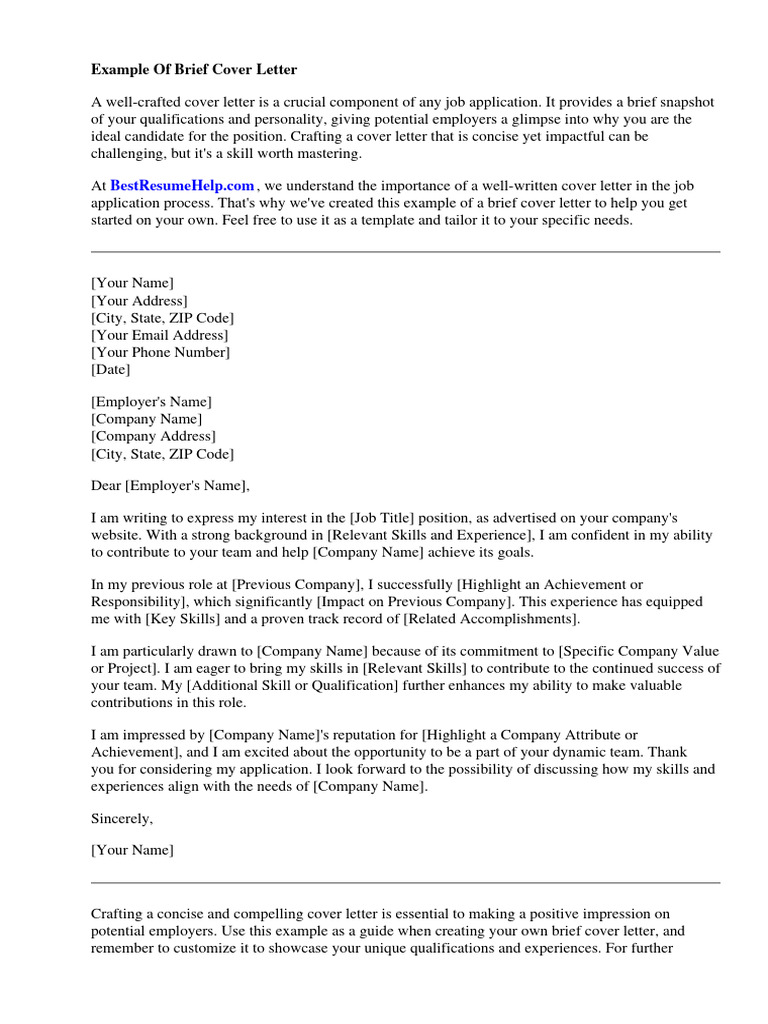Example Of Brief Cover Letter