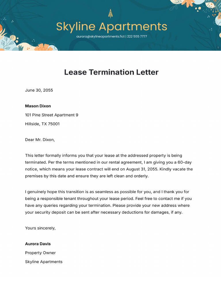 Example Of Lease Termination Letter