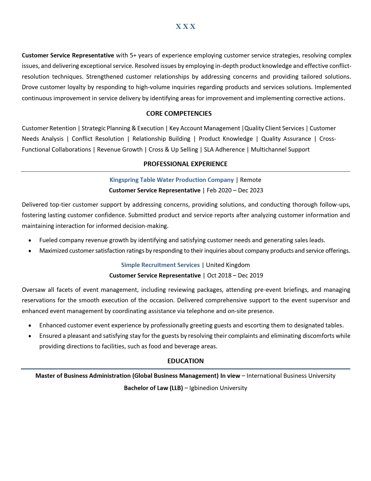 Example Of A Customer Service Representative Resume