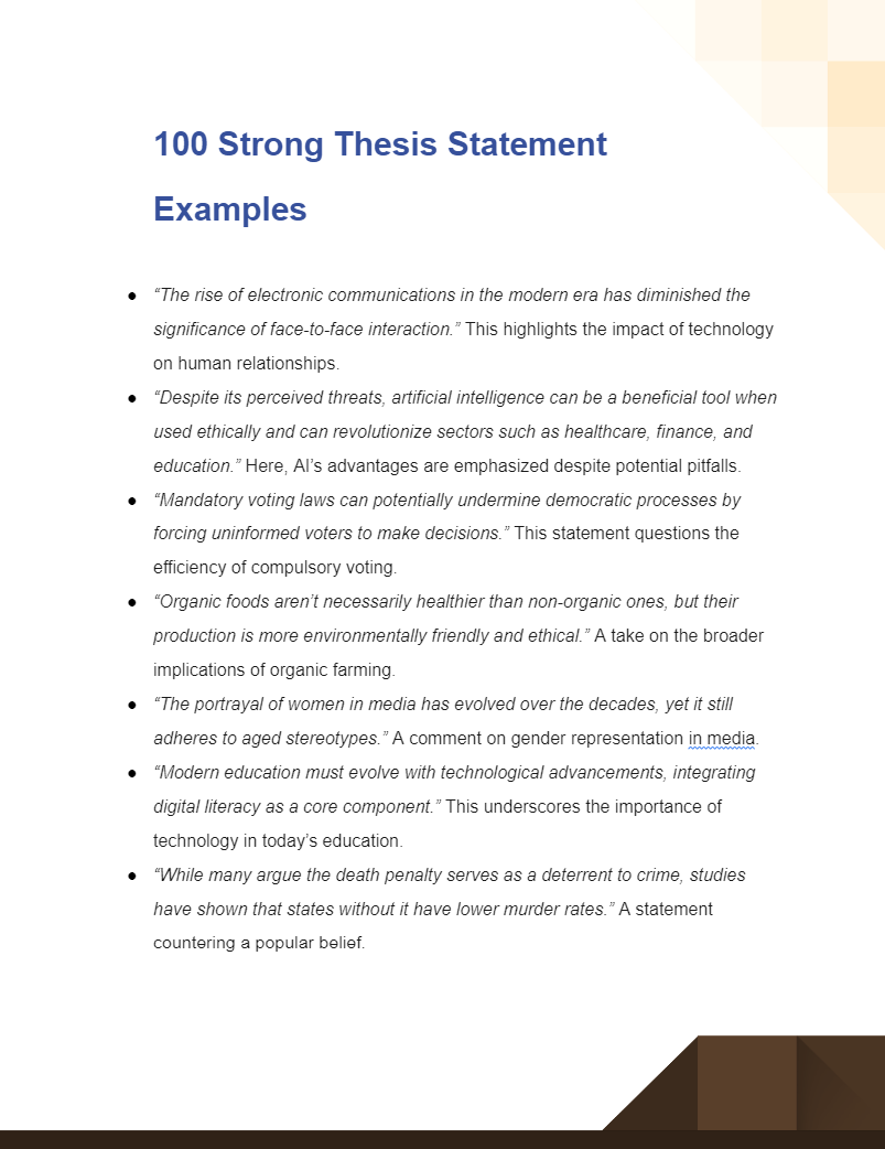 Example Of A Thesis Statement