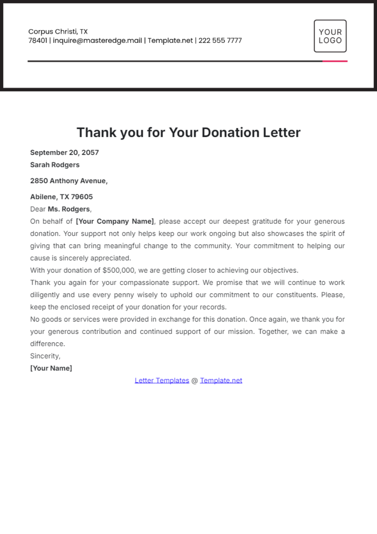 Example Of Letter Of Appreciation For Donation