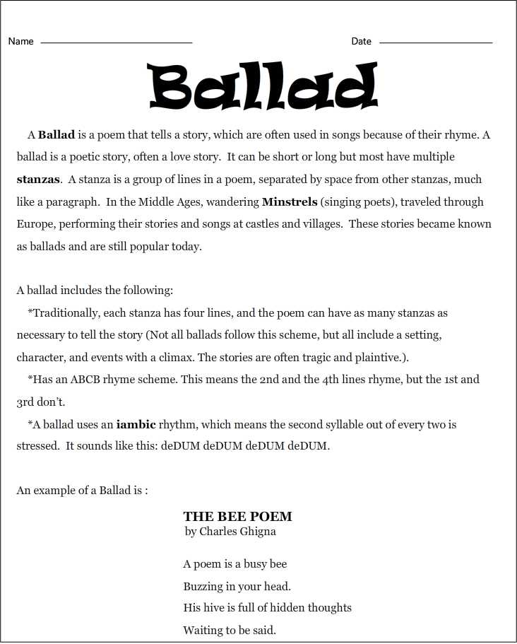Example Of A Ballad Poetry