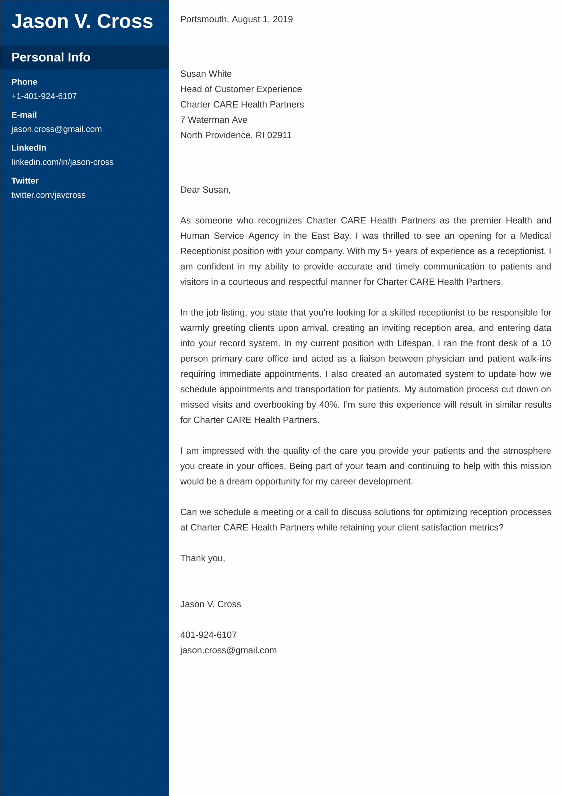 Example Of Cover Letter For Resume