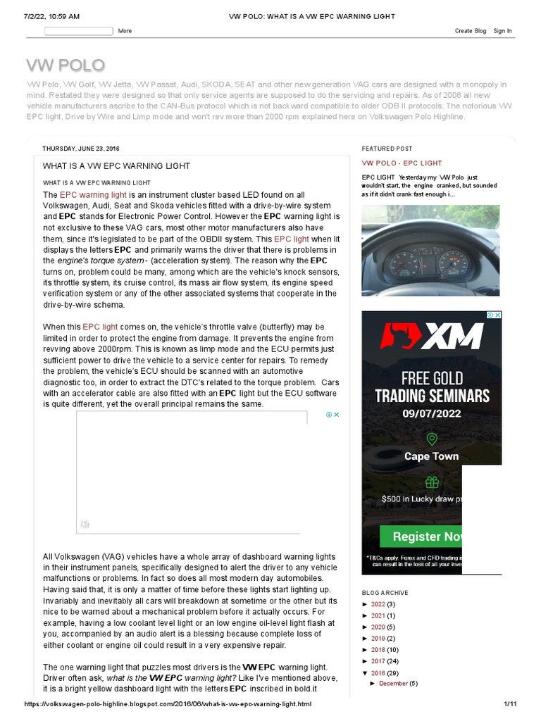 What Does the EPC Light Mean on a VW? Dashboard Warnings Explained
